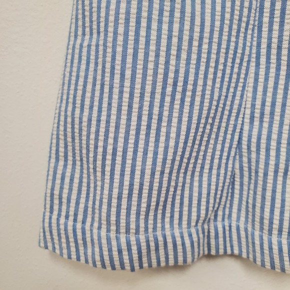 Vintage Norma Kamali Seersucker Button Up Shirt 10 Blue Stripe Coastal Nautical - Picture 5 of 9